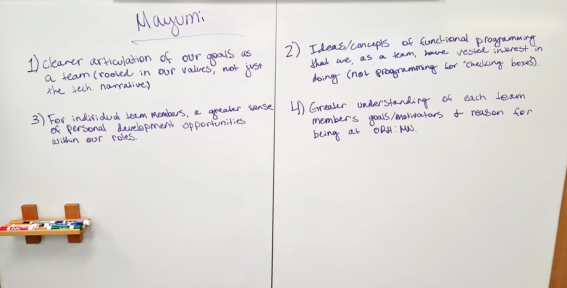 Mayumi's whiteboard from the agenda validation exercise