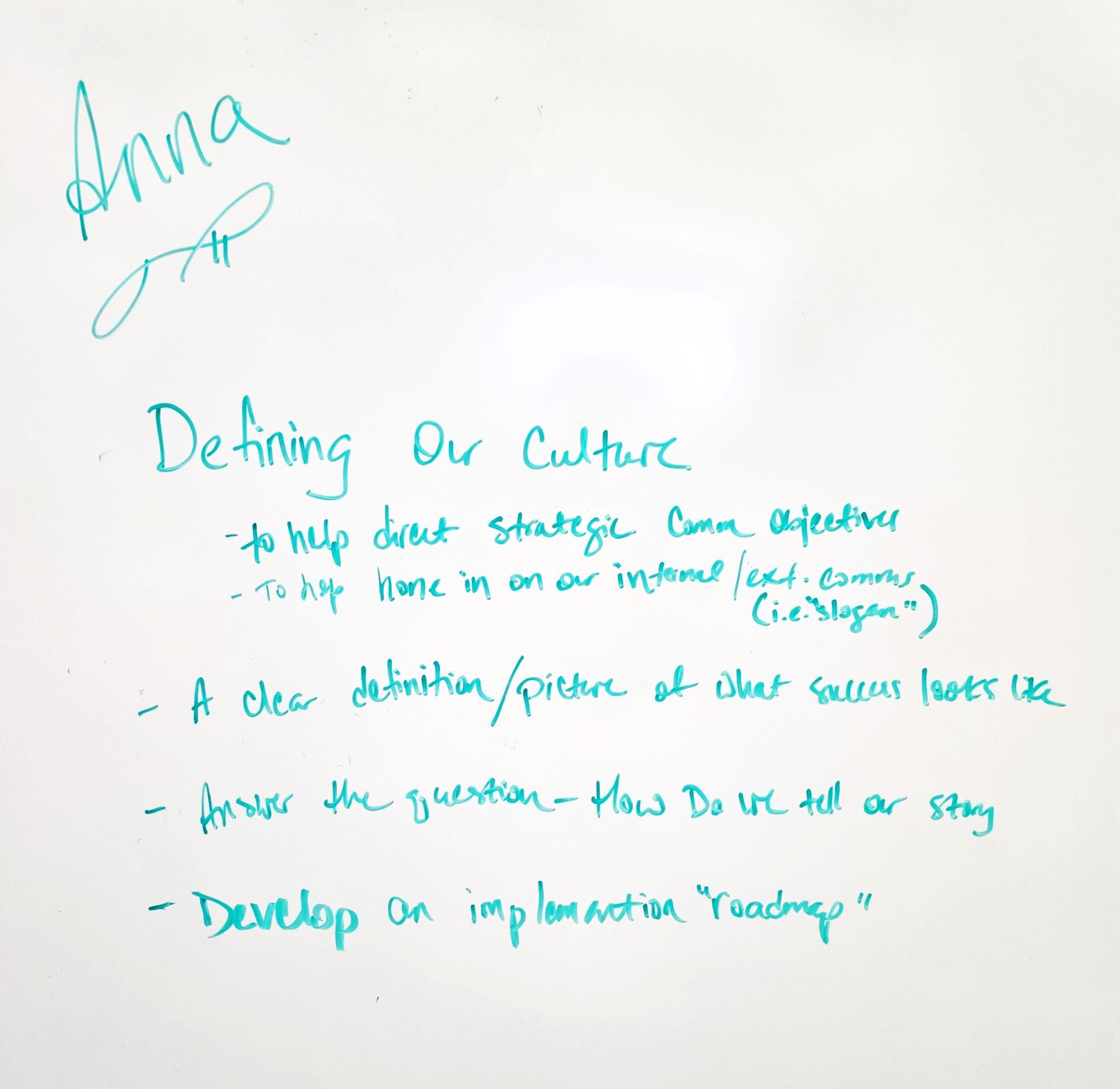 Anna's whiteboard from the agenda validation exercise